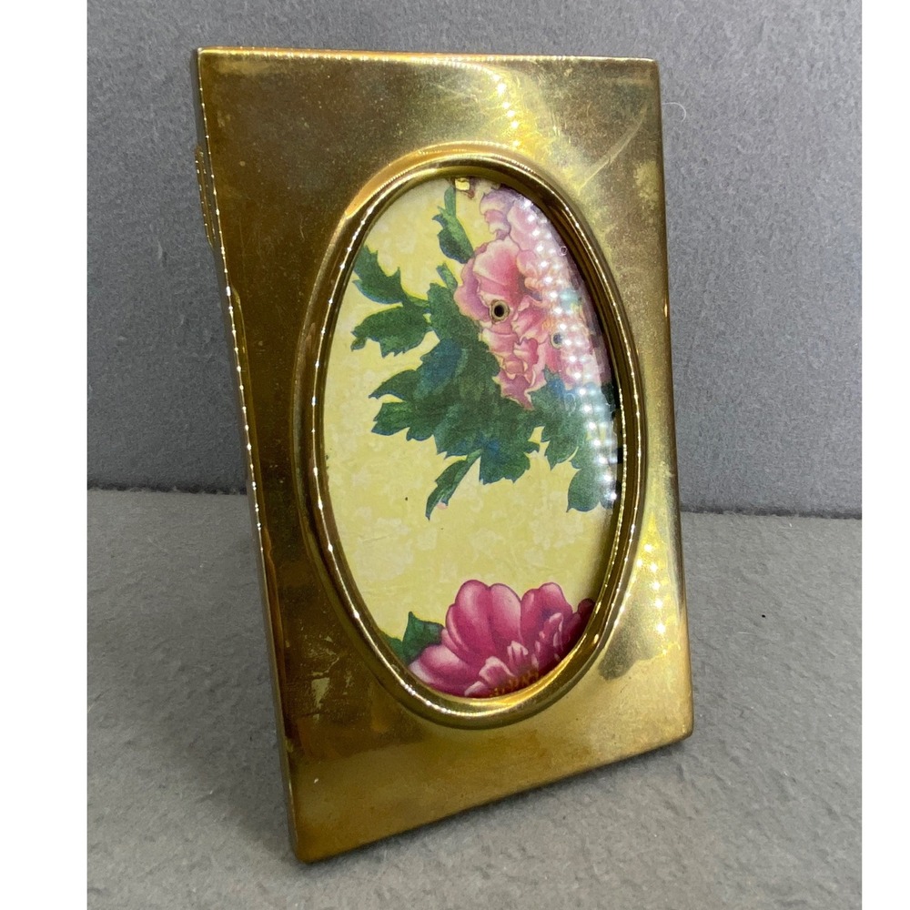 Vintage Solid Brass Oval Opening Picture Frame Rectangular 4.5" x 7"